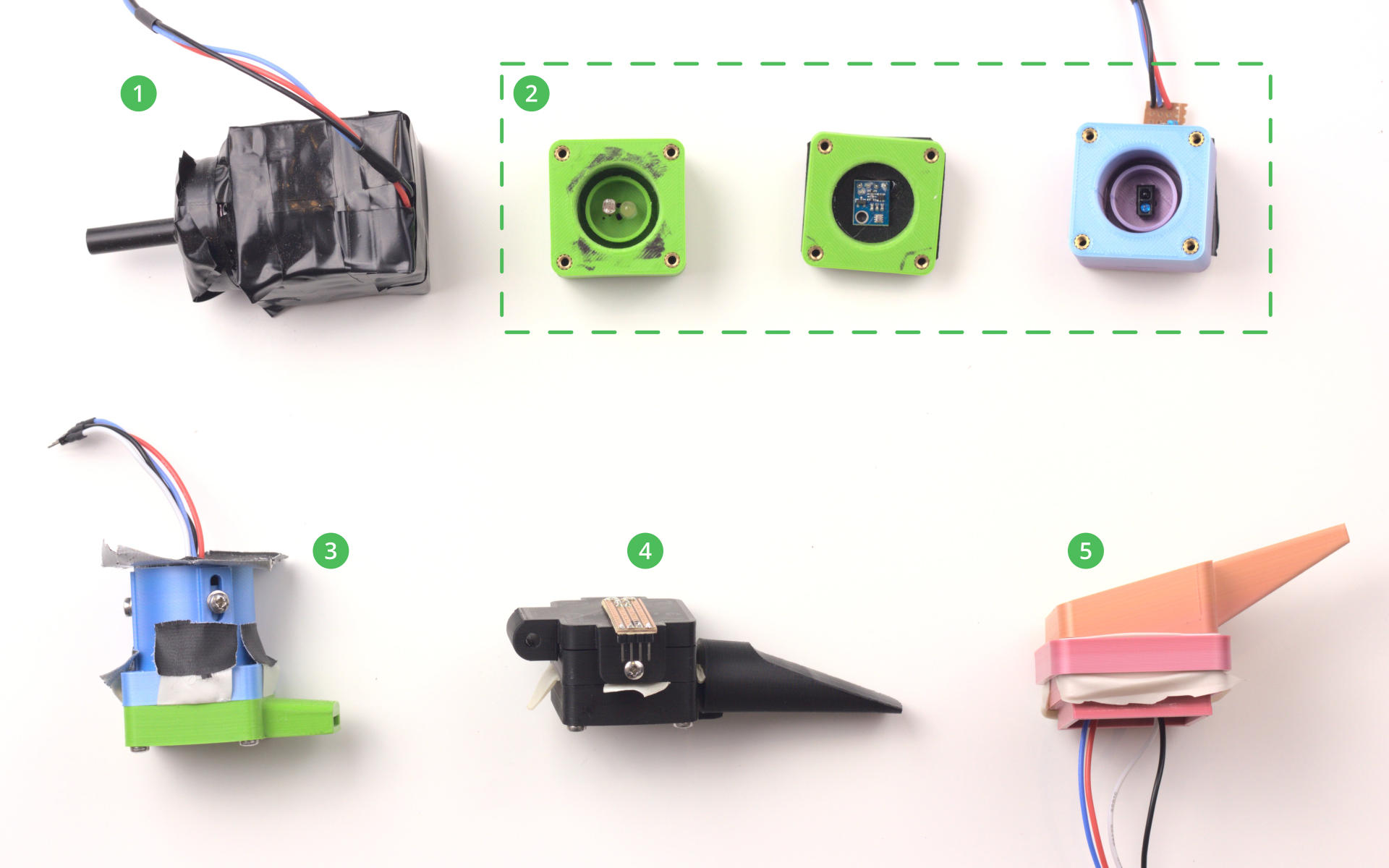 5 prototype breath sensors in a row